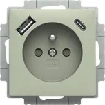 ABB 5519T-A32357 243 ZONI® Zásuvka jednoduchá s ochrannými clonkami a USB-A + UCB-C OLIVOVÁ