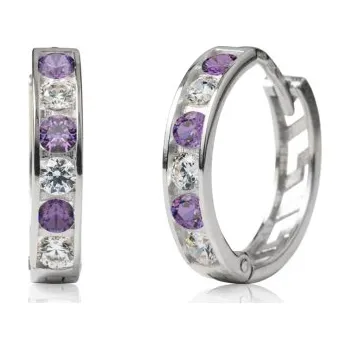 Náušnice Couple, Dívčí kruhové náušnice Elaxi II, bílé zlato s fialovými zirkony, 585-66-3-0364.1B00.0.11.105.61