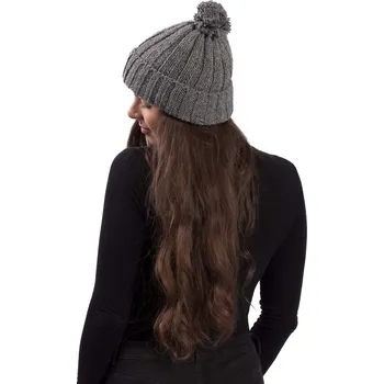 Čepice Vlněná čepice s bambulí a žebrováním / šedá