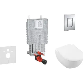 WC sada Grohe Uniset - Set předstěnové instalace, klozetu a sedátka Subway 2.0, DirectFlush, SoftClose, CeramicPlus a tlačítka Skate Cosmo, chrom 38643SET-KI