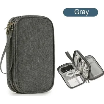 Cestovní taška Cestovní digitální organizér pro kabely a sluchátka | úložná taška, cestovní pouzdro - šedá