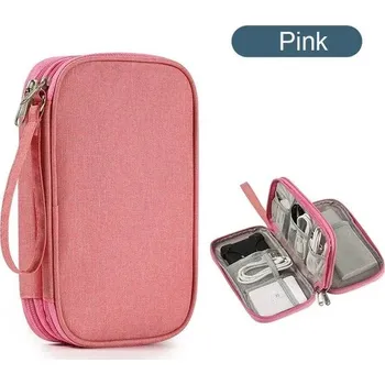 Cestovní taška Cestovní digitální organizér pro kabely a sluchátka | úložná taška, cestovní pouzdro - červená