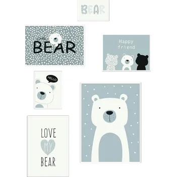 Plakát LA FACTORY Plakáty do dětského pokoje THE KING OF THE JUNGLE, 6 rámečků, šedé