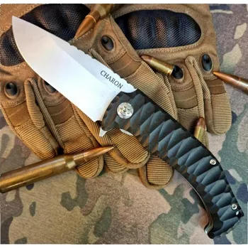 kapesní nůž DACHS KNIVES Zavírací Charon DACHS - Linerlock axiální ložiska černý - stonewash + Dárek v hodnotě 150 Kč