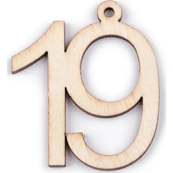 Výprodej - Dřevěná narozeninová čísla se závěsem 19 Varianta: 19 přírodní, Balení: 10 ks