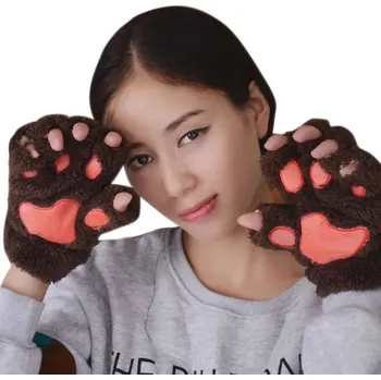 Rukavice Dámské kočičí plyšové rukavice | teplé rukavice | ochrana rukou do zimy | 1pár - Hnědá