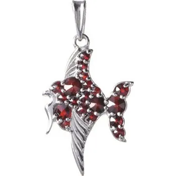 Přívěsek Stříbrný přívěsek s českým granátem, rhodiovaný - zvíře - ryba