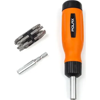 Šroubovák Polax Šroubovák s 12 bity, SL: 4, 5, 6 mm; PH1, PH2, PH3; T15, T20, T25; PZ1, PZ2, PZ3, Cr-V