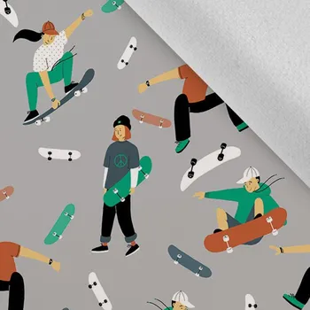 Látka softshell zimní pružný skejťáci na šedé zvětšený vzor