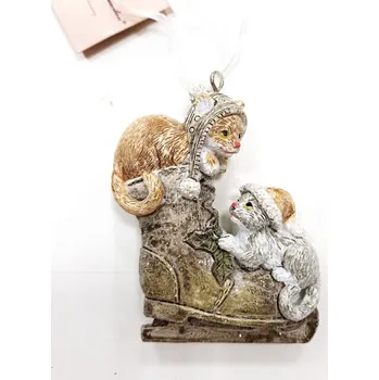 Vánoční dekorace Kočičky glitr v brusli polyrezin - 8 cm