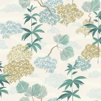 Tapeta Vliesová tapeta rostlinný vzor, hnědá, tyrkysová 792515 / Tapety na zeď Allegretto (0,53 x 10,05 m) Rasch