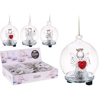 Vánoce Vánoční dekorace anděl ve skleněné kouli s LED světlem 6 cm mix motivů