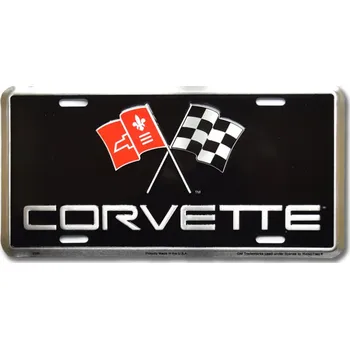 Plechová cedule Americká SPZ Chevrolet Corvette with Flags