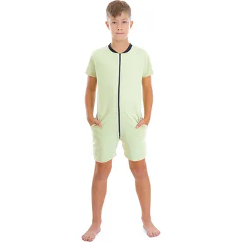 Chlapecké pyžamo Dendy Chlapecký overal pyžamový krátký Pistachio Velikost: 164