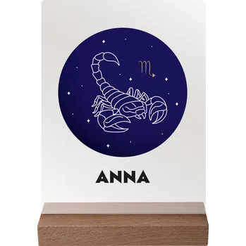 Obraz Vaše znamení se jménem na akrylovém skle - tmavý stojan Zvolte znamení zvěrokruhu: Štír