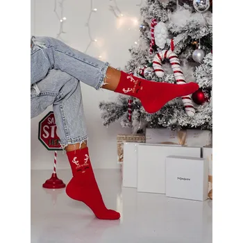 Dámské punčochy Fashionweek Dámské Vánoční bavlněné ponožky REINDEER MM1283 Barva: Červená, Velikost: Universal