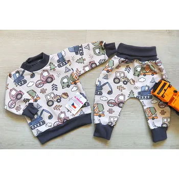 Kojenecká souprava AMÁLKA Bavlněná souprava elastická teplákovina, bagry Velikost: 92