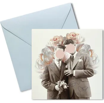 Svatební přání s místem pro obličeje novomanželů: ženich a ženich (DIY)