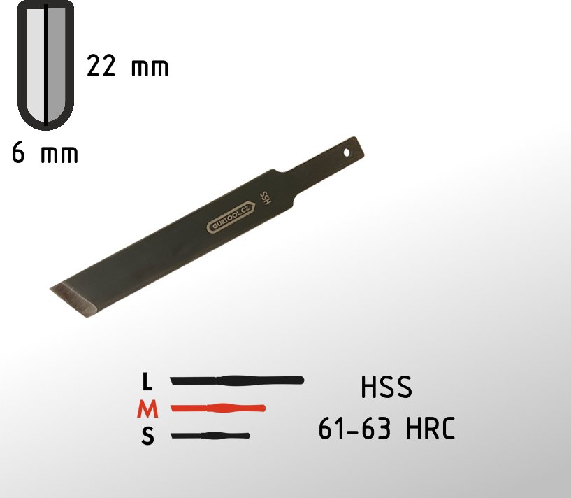 22mm hladicí nůž (skew) GURTOOL bez rukojeti (střední s rovným ostřím) 22mm Skew Chisel without Handle (Medium Size)