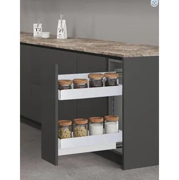 Kuchyňská skříňka Drátěný výsuv CEMUX Iron Line 15 3D, plné dno s tlumením, bílá Orientace, šířka: pravý