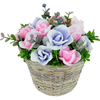 umělá květina Mýdlová kytice v proutěném koši PR043a