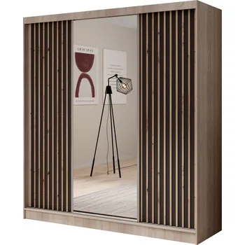 Šatní skříň Nábytek PEGAS s.r.o. Šatní skříň s posuvnými dveřmi a zrcadlem Ida 200 Sonoma+Černá