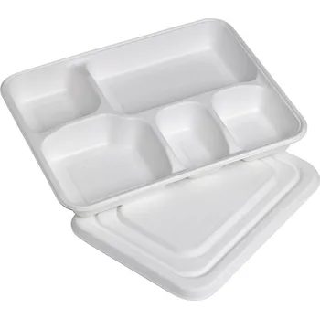 Jednorázové nádobí Tác 5-přihrádkový s víkem 282/220/37mm 50sad