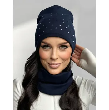 Čepice Fashionweek Dámský set dámská čepice a šála se zirkony S2862 Barva: Tmave modry, Velikost: Universal
