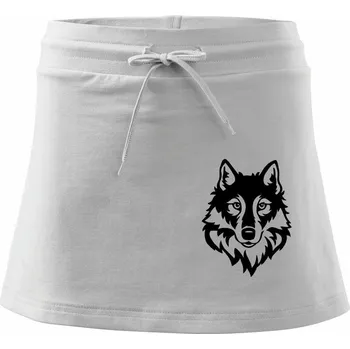 Dámská sukně Hlava vlka černobílá (Hana-creative) - Sportovní sukně - two in one - M ( Bílá )