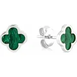 Lillian Vassago Zlaté náušnice čtyřlístek s malachitem LLV31-GER039 Barva zlata: Bílá