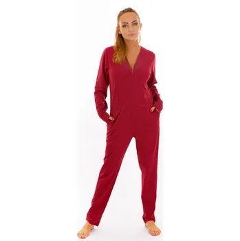 Dámské pyžamo Dendy Dámský overal pyžamový dlouhý Bordo Velikost: XL