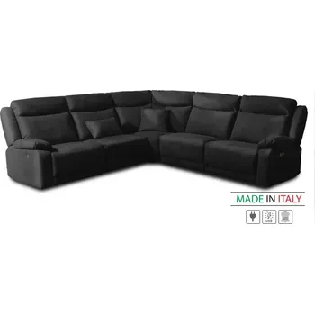 Sedací souprava Kožená sedací souprava CONTINENTAL rohová s funkcí relax, elektrické, černá (nero 308)