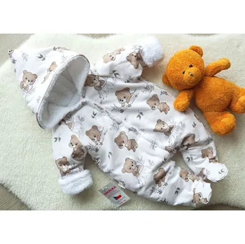 Kojenecká kombinéza AMÁLKA Zateplená kojenecká kombinéza, medvídek Velikost: 74-80