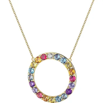 Náhrdelník Zlatý náhrdelník s briliantem, drahokamy a ozdobnými kameny - kroužek - ryzost 585 - 110.843