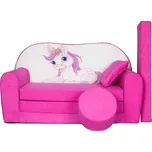 Rozkládací dětská pohovka s bobkem a polštářkem Poník - Růžová