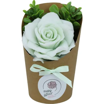 umělá květina Bílá růže se světle zeleným nádechem v papírovém kornoutku