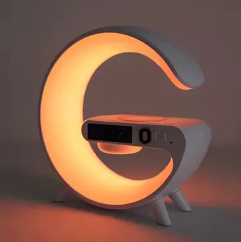Lampička Hütermann moderní stolní LED lampa mini -bezdrátová nabíječka, atmosférická smart Lampa, budík, reproduktor se základním ovládáním