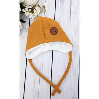 Čepice Kulišárny MUSTARD WAFLE ušanka s fleecem velikost / orientační věk: 3/ 6-12 m