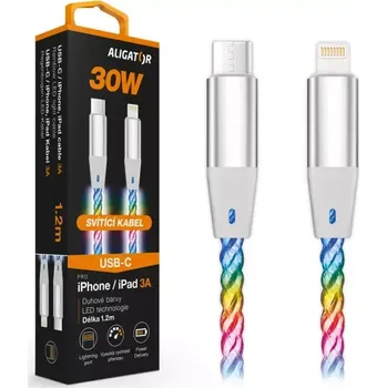 Datový kabel Datový kabel ALIGATOR POWER 3A 30W, USB-C/Lightning, 1,2m svítící