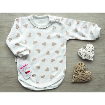 AMÁLKA Bavlněné žebrované body dlouhý rukáv, srdíčka Velikost: 68