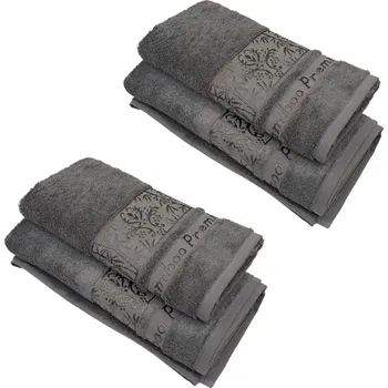 Sada ručníků a osušek Sada 4 kusů Antracitové bambusové osušky 70x140cm a ručníků 50x90cm TiaHome