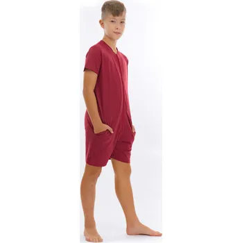 Chlapecké pyžamo Dendy Chlapecký overal pyžamový krátký Bordo Velikost: 134