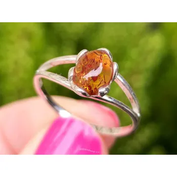 Prsten Medový jantar oválný prsten stříbrný Ag 925/1000