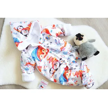 Kojenecká kombinéza AMÁLKA Zateplená kombinéza, zvířátka v zimě bílá 62-68