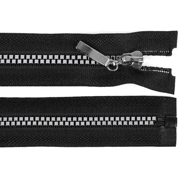 Zip Kostěný zip No 5 délka 90 cm čtvercové zuby, barva 1 černá stříbrná