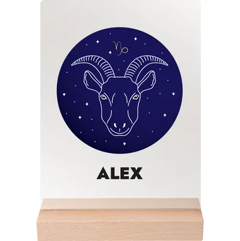 Vaše znamení se jménem na akrylovém skle - světlý stojan Zvolte znamení zvěrokruhu: Kozoroh