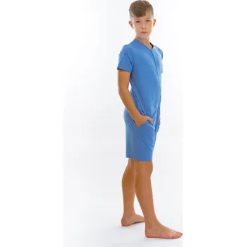 Chlapecké pyžamo Dendy Chlapecký overal pyžamový krátký Sea blue Velikost: 146