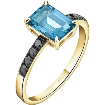 Prsten Zlatý prsten s černými brilianty a topazem London Blue - ryzost 585 - 229.112