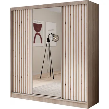 Šatní skříň Nábytek PEGAS s.r.o. Šatní skříň s posuvnými dveřmi a zrcadlem Ida 200 Sonoma+Bílá