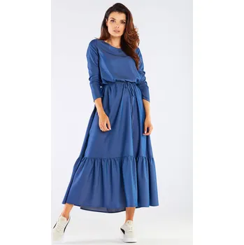 Dámské šaty Dlouhé šaty z velmi příjemné a přírodní viskózy A455 Barva: Modrá, Velikost: S/M